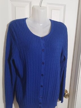 Kim Rogers Petite Royal Blue Cable-Knit Button Cardigan